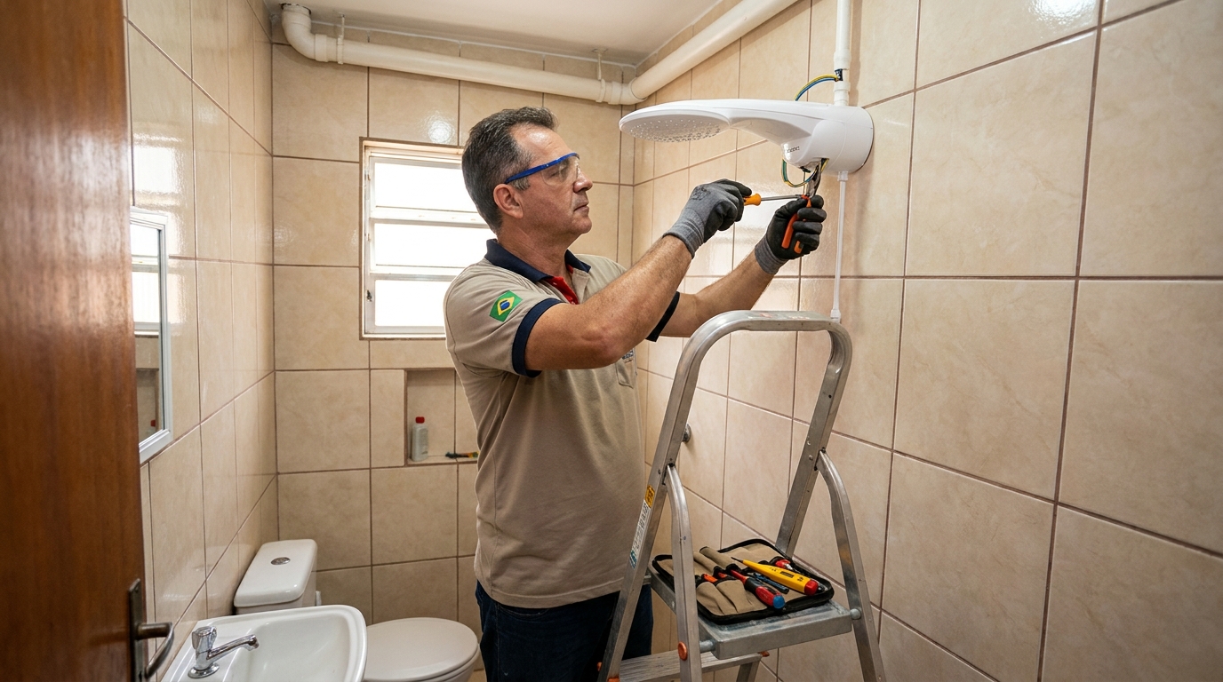 Substituição de Chuveiro Antigo em Atibaia‑SP